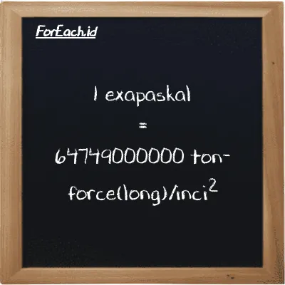 1 exapaskal setara dengan 64749000000 ton-force(long)/inci<sup>2</sup> (1 EPa setara dengan 64749000000 LT f/in<sup>2</sup>)